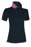 Women short sleeved polo shirt in cotton piquet, collar with contrasting three-coloured visible on the raised collar. Colour Militar green / Italy PANATIONLADY.BLUK