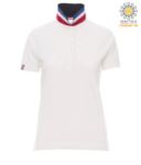 Women short sleeved polo shirt in cotton piquet, collar with contrasting three-coloured visible on the raised collar. Colour Militar green / Italy PANATIONLADY.BIF