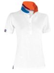 Women short sleeved polo shirt in cotton piquet, collar with contrasting three-coloured visible on the raised collar. Colour Royal blue / Italy PANATIONLADY.BIO