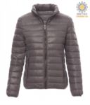 Padded nylon jacket for women with feather effect padding, interior and contrasting finishes. Colour:  Blue and Grey PAINFORMALLADY.STC