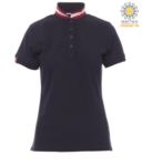 Women short sleeved polo shirt in cotton piquet, collar with contrasting three-coloured visible on the raised collar. Colour blue/Austria PANATIONLADY.BLUA