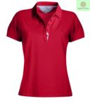 Women short sleeved polo shirt, five-button closure, rib collar, 100% cotton piquet fabric, pink colour
 PAGLAMOUR.RO