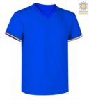 Short-sleeved T-shirt, V-neck, Italian tricolour on the bottom sleeve, color navy blue JR989972.AZ