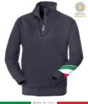 work sweatshirt with short zip made in Italy wholesale Melange Grey color with italian flag JR988260.BLU