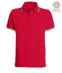 Shortsleeved polo shirt with italian piping on collar and cuffs, in cotton. red colour JR988444.RO
