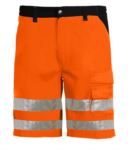Bermuda shorts high visibility multi-pocket two-tone with double band on the legs, certified EN 20471, Color orange PACRAFT.AR