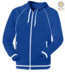 long zip sweatshirt with Royal Blue hood in polyester and cotton JR988604.AZ