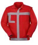 Two tone multi pocket jacket with cell phone holder in cotton canvas. Colour Red and grey  ROA10225.ROG