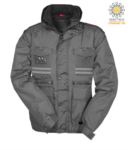 Women ripstop padded jacket, multi pocket with detachable sleeves and hood. One badge pocket, reflective bands on pockets and back. Colour: Grey PATORNADOLADY.SM