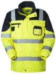 High visibility jacket, zip and covered buttons closure, badge holder, concealed hood, double band on sleeves, waist, vertical and rear, certified EN 343, EN 20471. Colour yellow ROHH224.GI