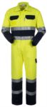 Shirt collar, two breast pockets, double reflective band on sleeves, waist and bottom sleeve, yellow/blue color, certified EN 20471. ROA40130.GI