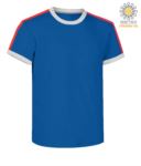 Round neck work T-shirt, collar and sleeve bottom in contrasting and stripes of color on the shoulders, color royal blue  JR988592.AZ