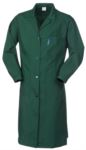Woman robe, central button closure, open collar, full back, two patch pockets and one small pocket, colour green ROA70107.VE