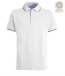 Two tone short sleeved polo shirt, light blue Oxford interior, collar and sleeves with contrasting detailing. melange grey / navy blue colour PACAMBRIDGE.BIBLU