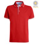Two tone short sleeved polo shirt, light blue Oxford interior, collar and sleeves with contrasting detailing. red / white colour PACAMBRIDGE.ROBI