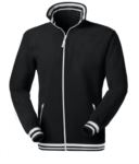 Long zip fleece in two colours, collar, waist, cuffs with contrasting stripes; colour: black/white JR988622.NE