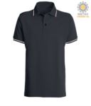 Polo pique tricolor short sleeve, side vents, three buttons in the same color, made in italy, color black X-IT100.NE