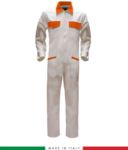 Two-tone ful jumpsuit , shirt collar, central covered zip, elasticated wais. Possibility of personalized production. Made in Italy. Color white/orange RUBICOLOR.TUT.BIA