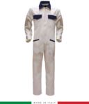 Two-tone ful jumpsuit , shirt collar, central covered zip, elasticated wais. Possibility of personalized production. Made in Italy. Color white/navy blue RUBICOLOR.TUT.BIBL
