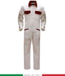 Two-tone ful jumpsuit , shirt collar, central covered zip, elasticated wais. Possibility of personalized production. Made in Italy. Color white/red RUBICOLOR.TUT.BIR
