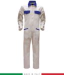 Two-tone ful jumpsuit , shirt collar, central covered zip, elasticated wais. Possibility of personalized production. Made in Italy. Color white/royal blue RUBICOLOR.TUT.BIAZ