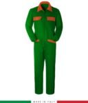 Two-tone ful jumpsuit , shirt collar, central covered zip, elasticated wais. Possibility of personalized production. Made in Italy. Color bright green/red RUBICOLOR.TUT.VEBRA