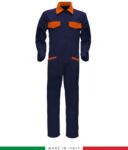 Two-tone ful jumpsuit , shirt collar, central covered zip, elasticated wais. Possibility of personalized production. Made in Italy. Color navy blue/orange RUBICOLOR.TUT.BLA
