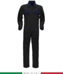 Two-tone ful jumpsuit , shirt collar, central covered zip, elasticated wais. Possibility of personalized production. Made in Italy. Color black/royal blue RUBICOLOR.TUT.NEBL