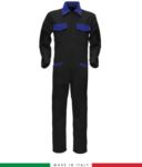 Two-tone ful jumpsuit , shirt collar, central covered zip, elasticated wais. Possibility of personalized production. Made in Italy. Color black/navy blue RUBICOLOR.TUT.NEAZ