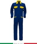 Two-tone ful jumpsuit , shirt collar, central covered zip, elasticated wais. Possibility of personalized production. Made in Italy. Color royal blue/ yellow RUBICOLOR.TUT.AZG