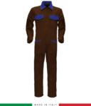 Two-tone ful jumpsuit , shirt collar, central covered zip, elasticated wais. Possibility of personalized production. Made in Italy. Color brown/navyblue RUBICOLOR.TUT.MAAZ