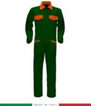 Two-tone ful jumpsuit , shirt collar, central covered zip, elasticated wais. Possibility of personalized production. Made in Italy. Color bottle green /orange RUBICOLOR.TUT.VEBA