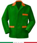 green work jacket with royal blue inserts, polyester and cotton fabric RUBICOLOR.GIA.VEBRA