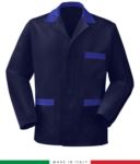 blue work jacket with green inserts, polyester fabric and cotton RUBICOLOR.GIA.BLAZ