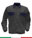 Two tone work jacket, Made in Italy. Two chest pockets. Possibility of customization. Color grey/black
 RUBICOLOR.GIU.GRBL