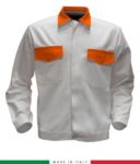 Two tone work jacket, Made in Italy. Two chest pockets. Possibility of customization. Color white/orange RUBICOLOR.GIU.BIA