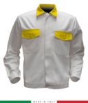 Two tone work jacket, Made in Italy. Two chest pockets. Possibility of customization. Color white/yellow RUBICOLOR.GIU.BIG