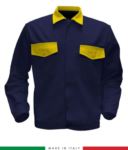 Two tone work jacket, Made in Italy. Two chest pockets. Possibility of customization. Color navy blue RUBICOLOR.GIU.BLG