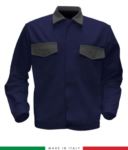 Two tone work jacket, Made in Italy. Two chest pockets. Possibility of customization. Color navy blue RUBICOLOR.GIU.BLGR