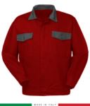 Two tone work jacket, Made in Italy. Two chest pockets. Possibility of customization. Color red/bright green RUBICOLOR.GIU.ROGR