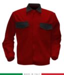 Two tone work jacket, Made in Italy. Two chest pockets. Possibility of customization. Color red/grey RUBICOLOR.GIU.RON