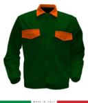Two tone work jacket, Made in Italy. Two chest pockets. Possibility of customization. Color bottle green/ orange RUBICOLOR.GIU.VEBA