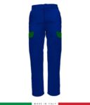 Two-tone multi-pocket trousers. Made in Italy. Possibility of custom production. Color:royal blue/ bright green RUBICOLOR.PAN.AZVEBR