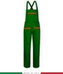 Two tone dungarees. Possibility of personalized production. Made in Italy. Multipockets. Color: bright green/gray
 RUBICOLOR.SAL.VEBRA