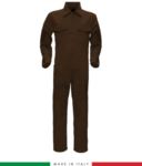 Two-tone ful jumpsuit , shirt collar, central covered zip, elasticated wais. Possibility of personalized production. Made in Italy. Color brown/royal blue RUBICOLOR.TUT.MA