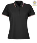 Women Shortsleeved polo shirt with italian piping on collar and cuffs, in cotton. Colour navy blue JR989693.NE