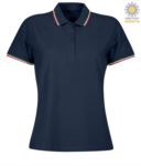 Women Shortsleeved polo shirt with italian piping on collar and cuffs, in cotton. Colour navy blue JR989690.BL