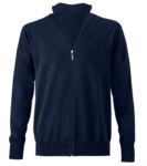 Unisex full zip sweater, elbow patches, ribs on the lower edges and cuffs, cotton and wool fabric PABOARDING.BLU