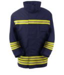 Fireproof jacket, radio pocket, front zip, knitted cuffs, collar adaptable to the helmet, navy blue. EN 469 certified
 POFB30.BL