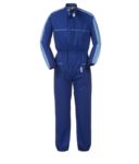 Two-tone full length workwear, with Korean collar, elasticated waist and colour inserts on shoulders and sleeves, multi-pocket, colour royal blue and light blue ROA42307.AZC